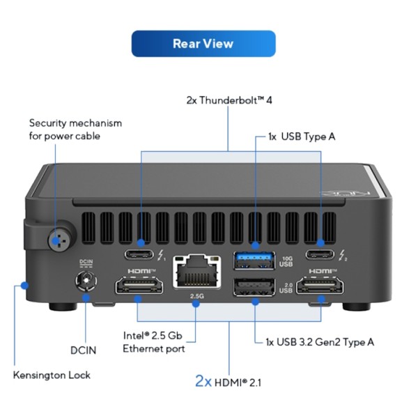 Mini Komplett-PC mit ASUS NUC15CRKU5 - Core Ultra 5 225H - WiFi 7 - 32 GB Ram